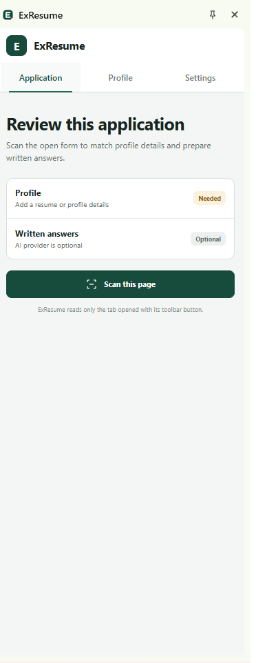 ExResume application review page