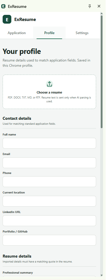 ExResume resume profile page